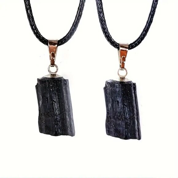 1pc Raw Black Tourmaline Stone Pendant Necklace Natural Adjustable Cord New - Picture 4 of 8